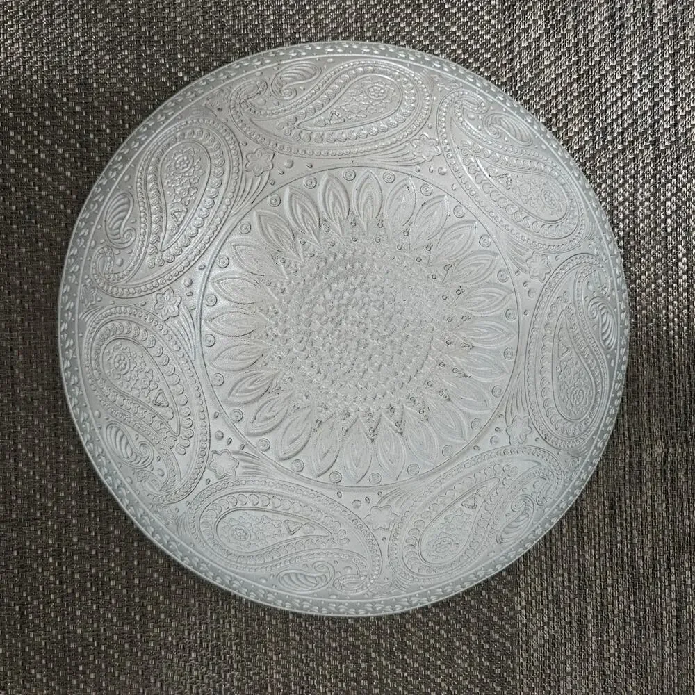 Turkish GlassLarge Bowl Paisley Design Blue and Gold / Silver back